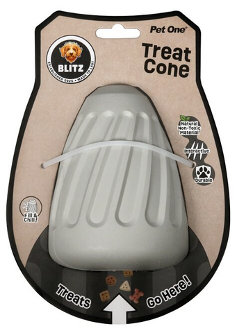 Pet One Dog Toy - Blitz Rubber Treat Cone Grey L