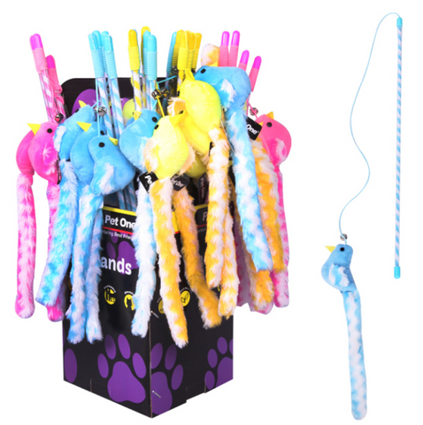 Pet One Cat Toy Wand Bird With Bell and Crinkle 45cm Mix Colour