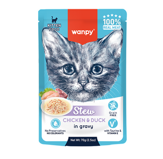 Wanpy Kitten Wet Chicken and Duck Stew 70g Pouch 10pk Box