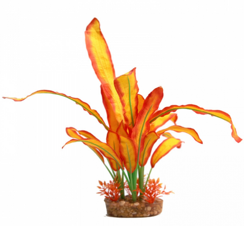 Aqua One Silk Plant - Orange Sword W/gravel Base (L)