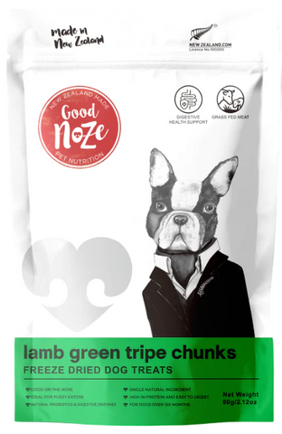 Good Noze Dog Freeze Dried Lamb & Green Tripe Chunk Treats 60g