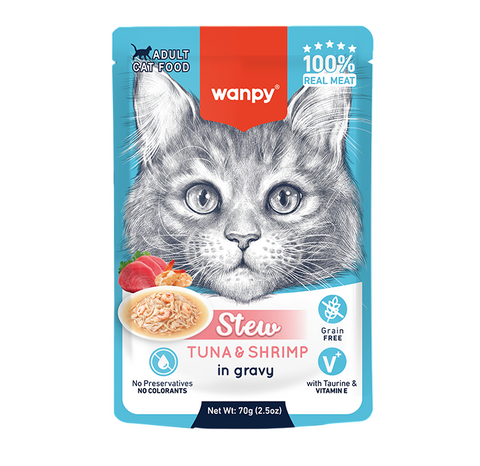 Wanpy Cat Wet Tuna and Shrimp Stew 70g Pouch 10pk Box