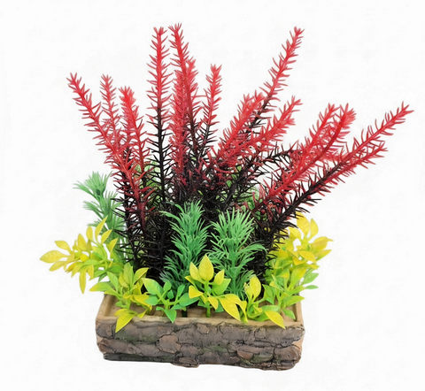 * Aqua One Ornament - Planter Box Square Mixed Red/Green Plants