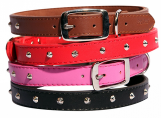 * Pet One Collar - Leather Single Row Studded 35cm Red