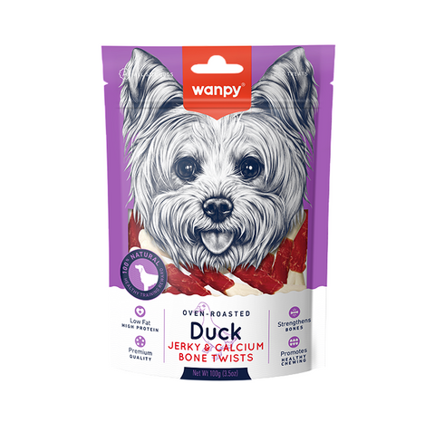 Wanpy Dog Treat Duck Jerky & Calcium Twists 100g