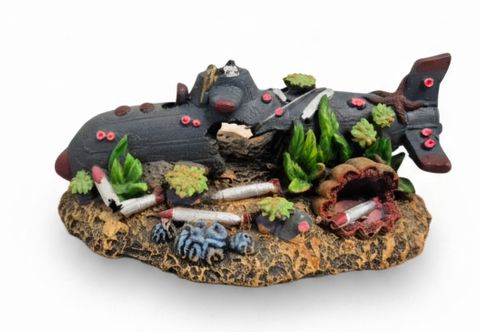 Exotic Aquarium Ornament - Sunken Submarine Small 14cm