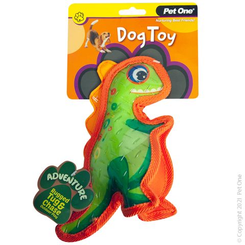 Pet One Dog Toy Adventure Squeaky Dinosaur Green 24cm