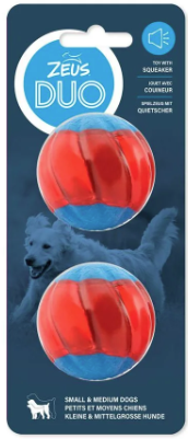 Zeus Duo Dog Ball with Squeaker -  Small 2pk 5cm