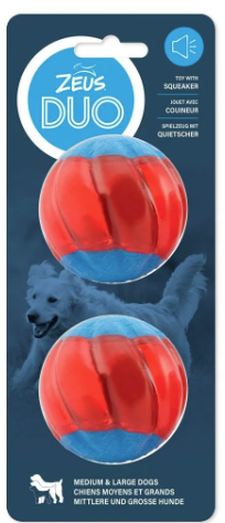 Zeus Duo Dog Ball with Squeaker - Large 2pk 6.5cm