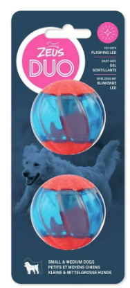 Zeus Duo Dog Ball with Flashing LED -  Small 2pk 5cm