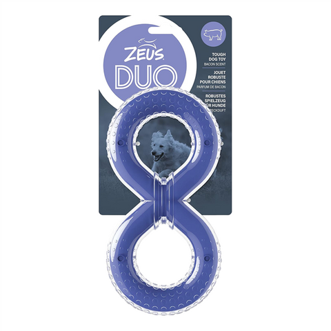 Zeus Duo Dog Figure 8 Tugger Violet - Bacon Scent 20cm