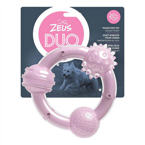Zeus Duo Dog Tri-Ring Baby Pink - Coconut Scent 15cm