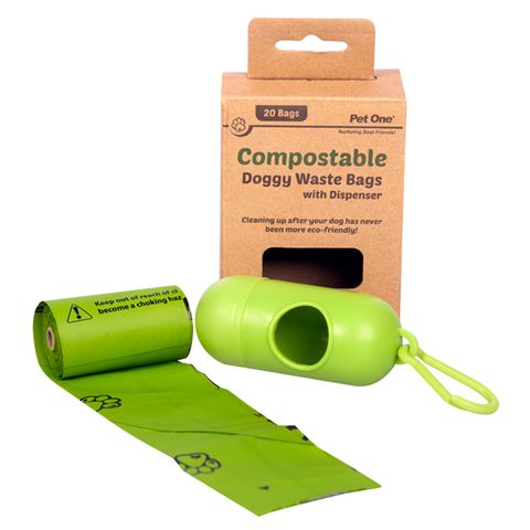 Pet One Doggy Compostable Waste Bags 20bags & Dispenser
