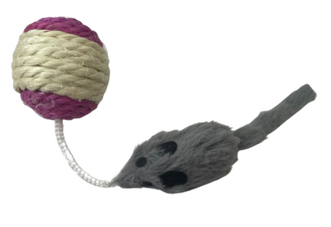 MoPetPet - Sisal Ball with Furry Mouse