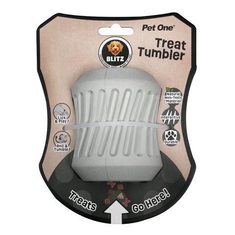 Pet One Dog Toy - Blitz Rubber Treat Tumbler Grey L