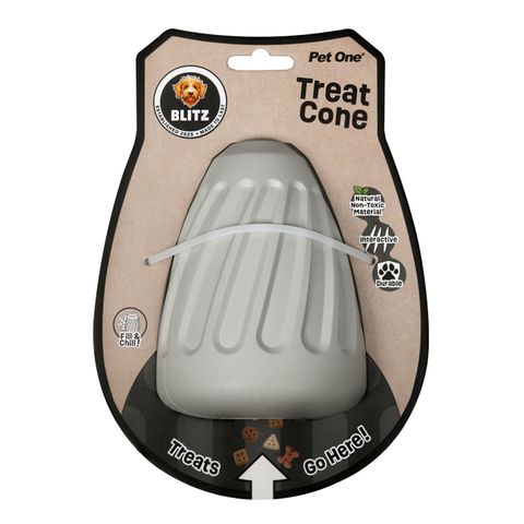 Pet One Dog Toy - Blitz Rubber Treat Cone Grey L