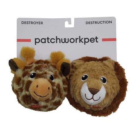 Patchwork Pet Dog Toy - Pricklet Giraffe & Lion Duo 11cm