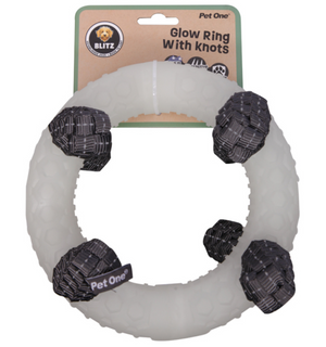 Pet One Dog Toy - Blitz Rope Glow Ring w/ Knots Grey XL