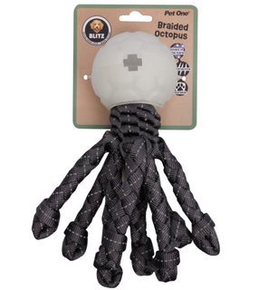 Pet One Dog Toy - Blitz Rope Octopus w/ Glow Ball Grey M