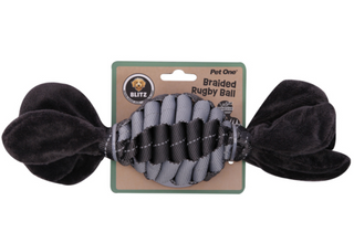 Pet One Dog Toy - Blitz Rope Braided Rugby Ball Grey L