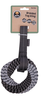 Pet One Dog Toy - Blitz Rope Braided Tug Ring w/ Strap Grey M