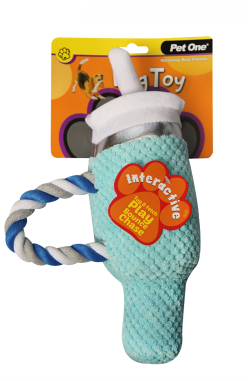 Pet One Dog Toy - Plush Blue Bottle with Straw 28cm