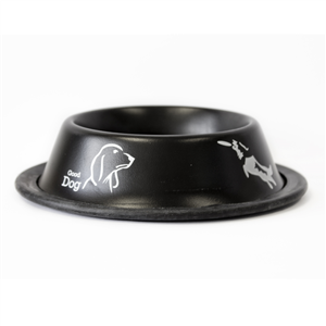 Stainless Bowl Anti Skid Black with Dog 220ml