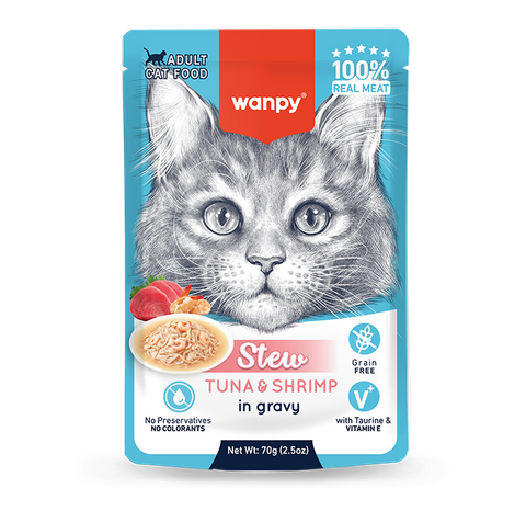 Wanpy Cat Stew Tuna & Shrimp in Gravy Pouch 70g