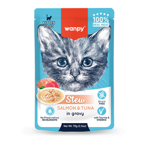 Wanpy Kitten Stew Salmon & Tuna in Gravy Recipe Pouch 70g