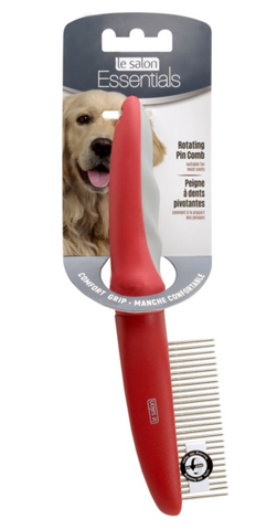 Dog comb with outlet rotating pins