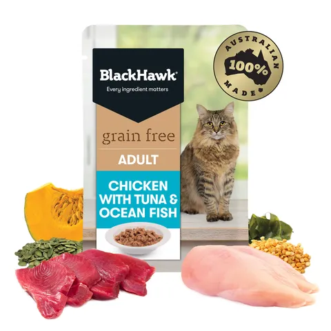 Black Hawk Cat Adult Chicken, Tuna & Ocean Fish 85g Sachet
