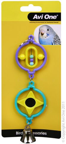 Avi One Bird Toy - Twin Rings w Turning Beads & Bell