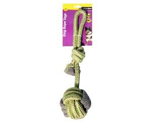 Pet One Dog Rope 10cm Ball with Knot - Green/Grey