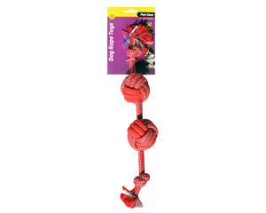 Pet One Dog Rope with 2x Rope Ball 40cm - Red/Blue