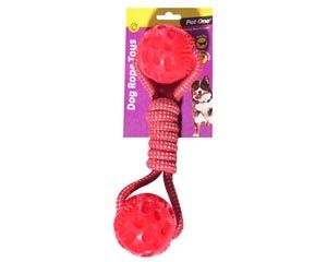 Pet One Dog Rope with Dumbell TPR Balls 28cm - Red/Blue