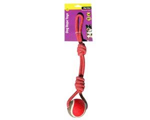 Pet One Dog Rope 2 Knots with Tennis Ball 43cm - Red/Blue
