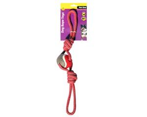 Pet One Dog Rope 2 Way Tug with Tennis Ball 49cm - Red/Blue