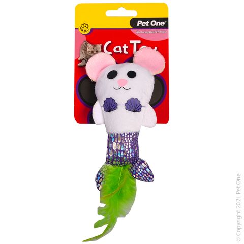 Pet One Cat Toy Mermouse with Feather 10.5cm