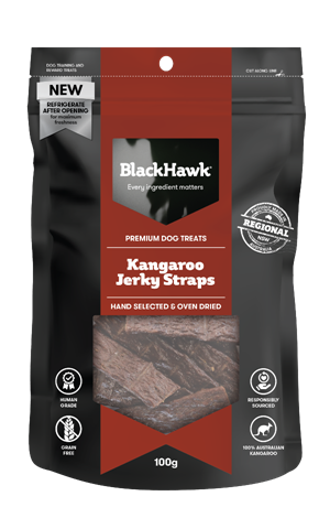 Black Hawk Dog Treat Kangaroo Jerky Straps 100g