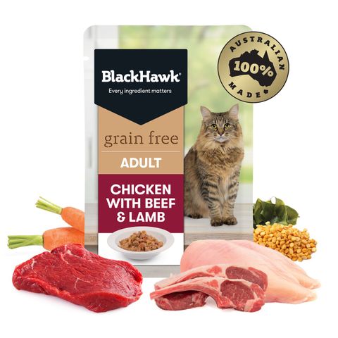 Black Hawk Cat Adult Chicken, Beef & Lamb 85g Sachet
