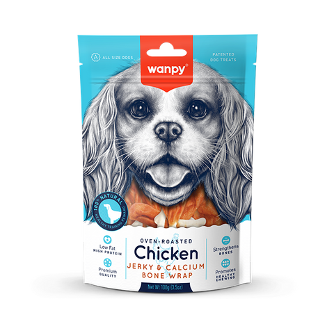 Wanpy Dog Treat Chicken Jerky & Calcium Bone Wrap 100g