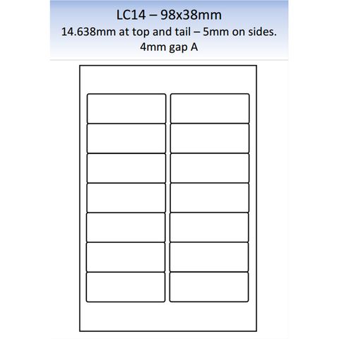 LC14 MATT PERMANENT LASER SHEET 250 PER PACK