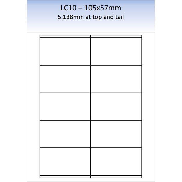 LC10 MATT PERMANENT LASER SHEET 250 PER PACK