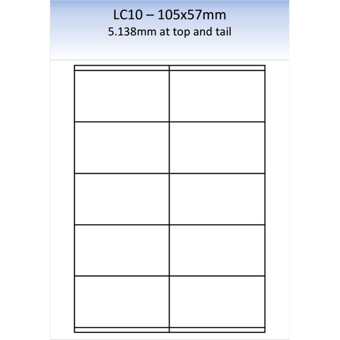 LC10 MATT PERMANENT LASER SHEET 250 PER PACK