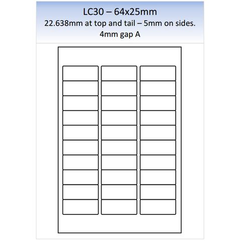 LC30 MATT PERMANENT LASER SHEET 250 PER PACK