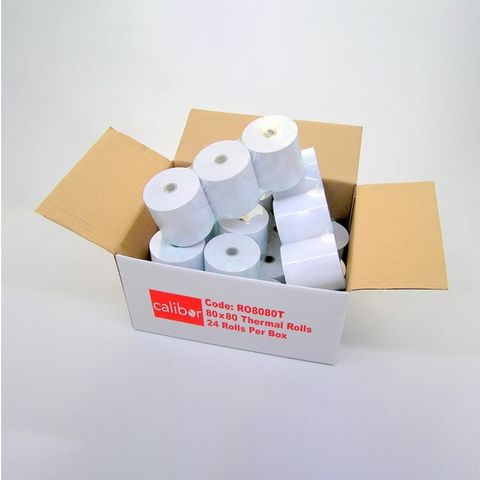 Calibor Thermal Paper receipt rolls 80mmx80m. Carton 24 rolls