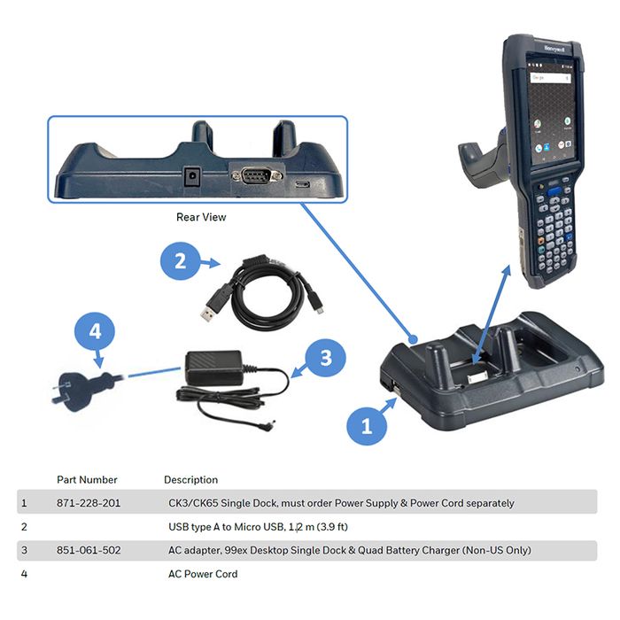 HONEYWELL CK3/CK65 & SPARE BATT SINGLE CHARGE DOCK WITH COMMS