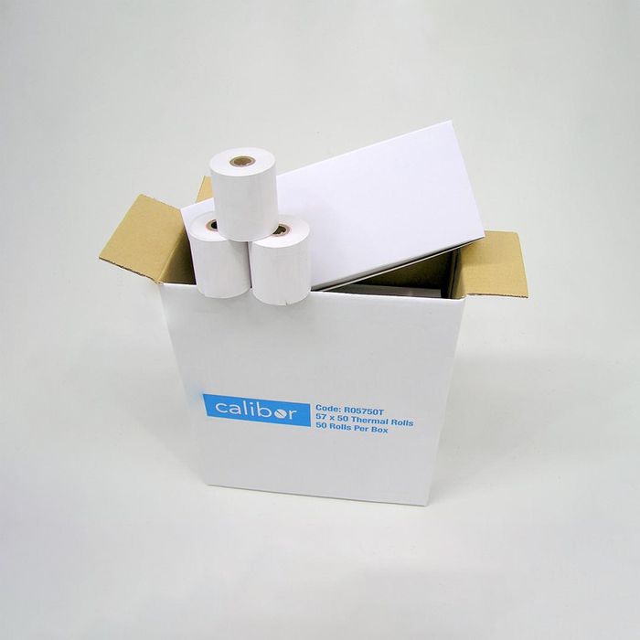Calibor Thermal Paper receipt roll 57x50. Carton of 50 rolls P/N RO5750