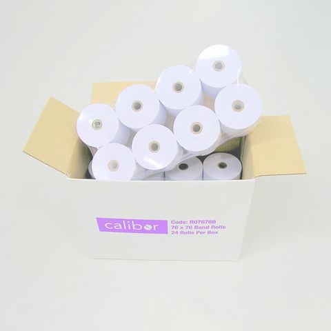 Calibor Bond Paper receipt rolls 76mmx76mm. Carton 24 rolls