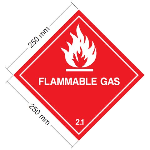 DANGEROUS GOODS LABEL FLAMMABLE GAS 2.1 250 x 250MM